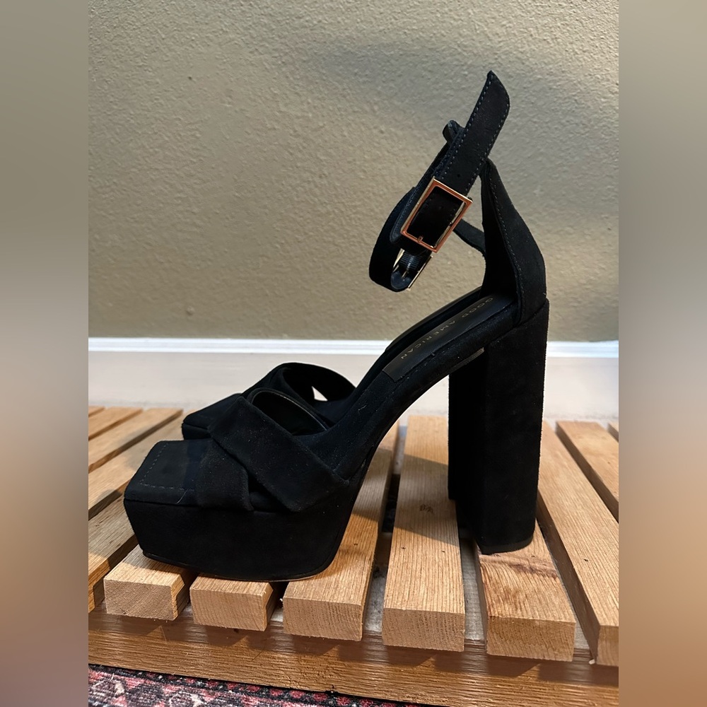 Good American Black Platform Block Heel Sandals